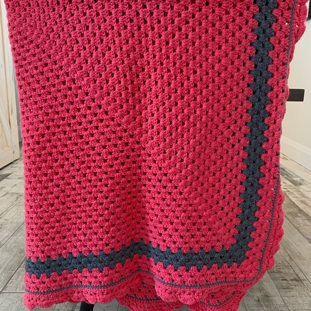 Beautiful New Handmade Pink and Gray Crochet Throw Blanket